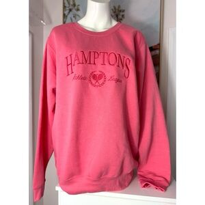 Pacific & Co Rose Pink Hamptons Embroidered Crewneck Long Sleeve Sweatshirt L
